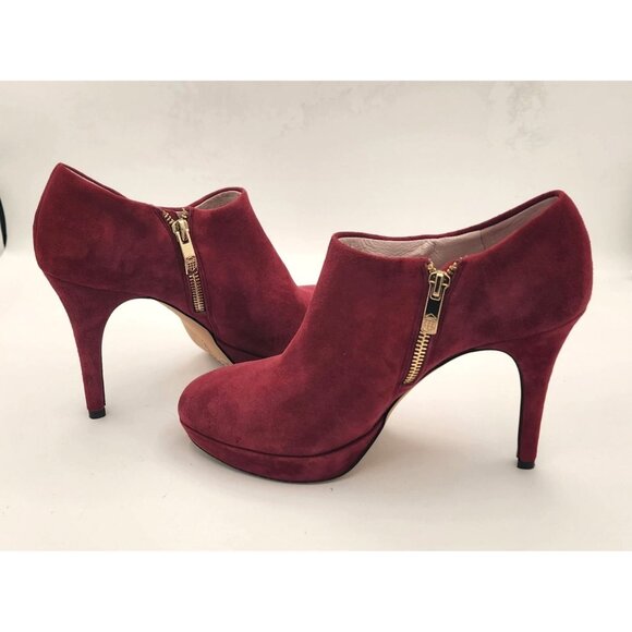 Vince Camuto Red Suede Ankle Booties With Gold Zippers – Size 8 - Picture 6 of 9